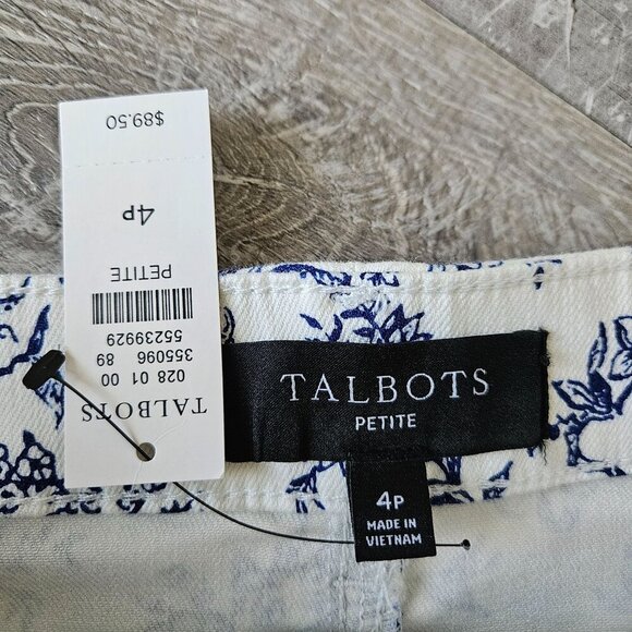 Talbots Skirt Womens Size 4P Bird Toile Print Denim A-Line Stretch Floral Skirt - Picture 5 of 16